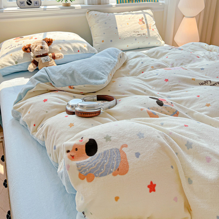 Lenjerie De Pat Cocolino 4 Piese Cu Elastic - Bleu Cu Catei [11]