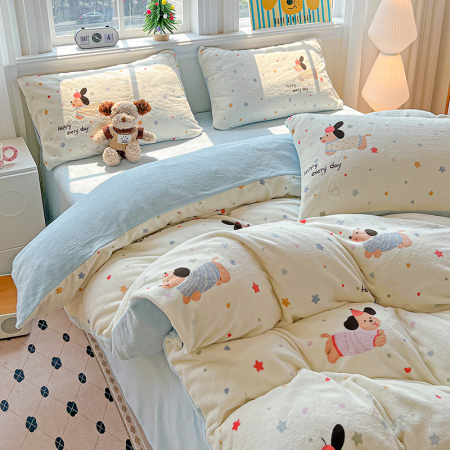 Lenjerie De Pat Cocolino 4 Piese Cu Elastic - Bleu Cu Catei [8]