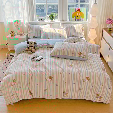 Lenjerie De Pat Cocolino 4 Piese Cu Elastic - Bleu Cu Catei Si Dungi [2]