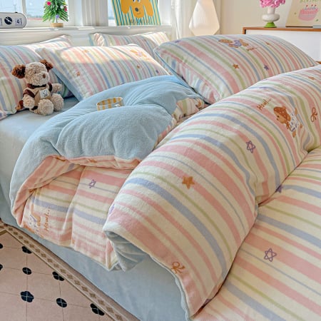 Lenjerie De Pat Cocolino 4 Piese Cu Elastic - Bleu Cu Catei Si Dungi [6]