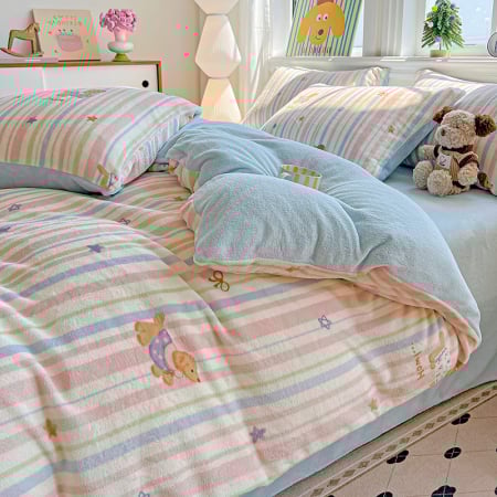 Lenjerie De Pat Cocolino 4 Piese Cu Elastic - Bleu Cu Catei Si Dungi [5]