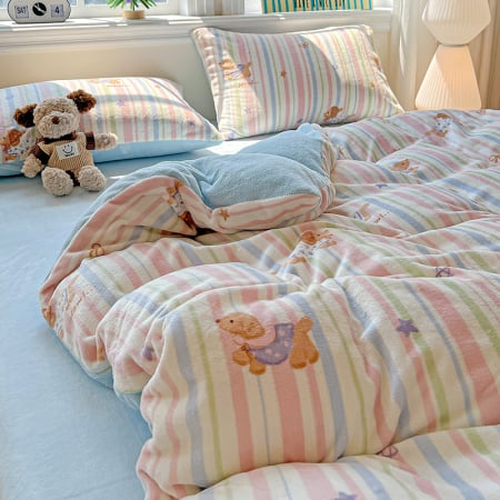 Lenjerie De Pat Cocolino 4 Piese Cu Elastic - Bleu Cu Catei Si Dungi [11]