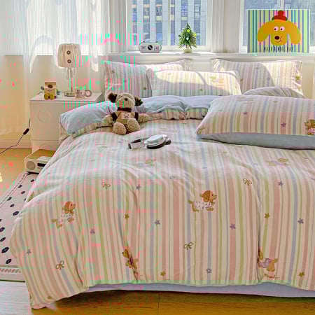 Lenjerie De Pat Cocolino 4 Piese Cu Elastic - Bleu Cu Catei Si Dungi [3]