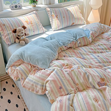 Lenjerie De Pat Cocolino 4 Piese Cu Elastic - Bleu Cu Catei Si Dungi [10]