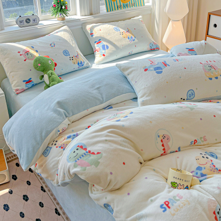 Lenjerie De Pat Cocolino 4 Piese Cu Elastic - Bleu Cu Dinozauri [9]