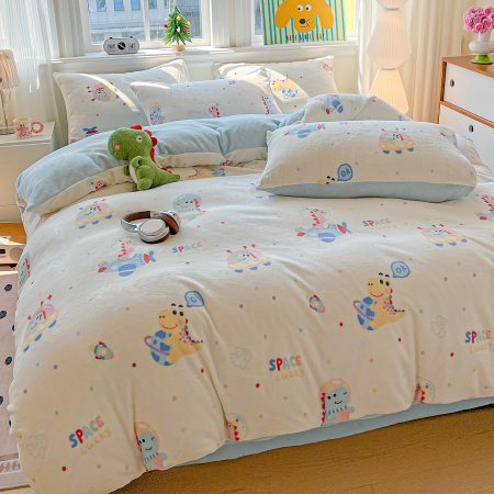 Lenjerie De Pat Cocolino 4 Piese Cu Elastic - Bleu Cu Dinozauri [3]