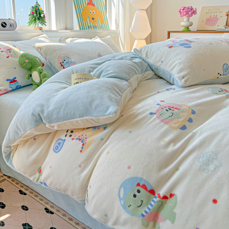 Lenjerie De Pat Cocolino 4 Piese Cu Elastic - Bleu Cu Dinozauri [5]