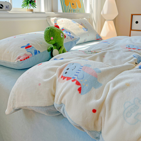 Lenjerie De Pat Cocolino 4 Piese Cu Elastic - Bleu Cu Dinozauri [12]