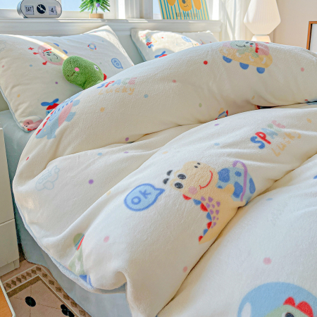 Lenjerie De Pat Cocolino 4 Piese Cu Elastic - Bleu Cu Dinozauri [10]