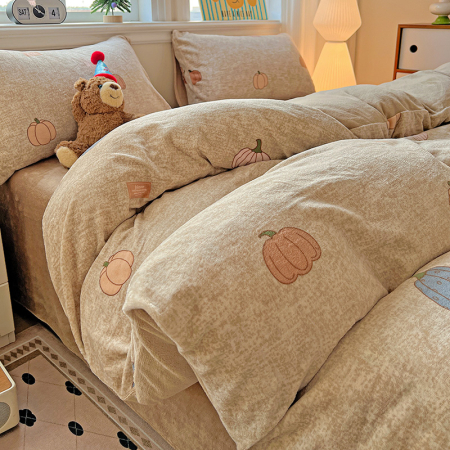 Lenjerie De Pat Cocolino 4 Piese Cu Elastic - Bej Cu Dovleci De Toamna [11]