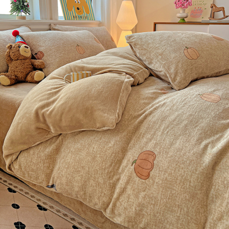 Lenjerie De Pat Cocolino 4 Piese Cu Elastic - Bej Cu Dovleci De Toamna [3]