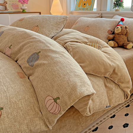 Lenjerie De Pat Cocolino 4 Piese Cu Elastic - Bej Cu Dovleci De Toamna [6]