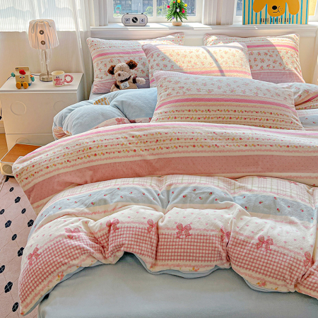 Lenjerie De Pat Cocolino 4 Piese Cu Elastic - Bleu Cu Dungi Si Fundite [7]