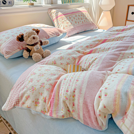 Lenjerie De Pat Cocolino 4 Piese Cu Elastic - Bleu Cu Dungi Si Fundite [13]