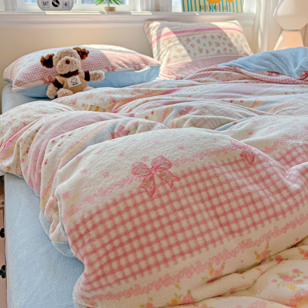 Lenjerie De Pat Cocolino 4 Piese Cu Elastic - Bleu Cu Dungi Si Fundite [14]