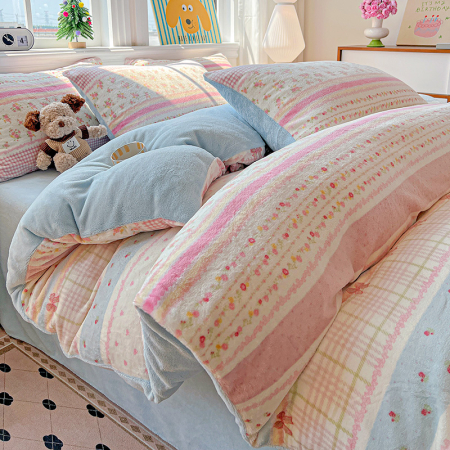 Lenjerie De Pat Cocolino 4 Piese Cu Elastic - Bleu Cu Dungi Si Fundite [2]