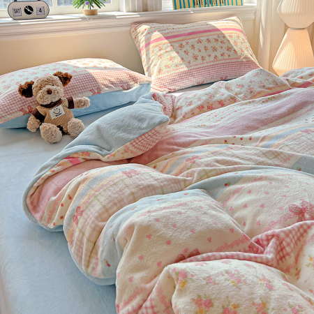 Lenjerie De Pat Cocolino 4 Piese Cu Elastic - Bleu Cu Dungi Si Fundite [11]