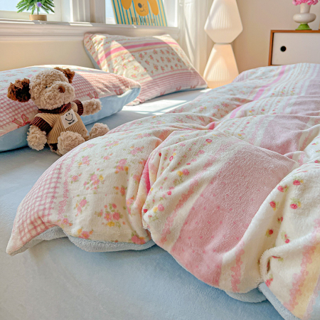 Lenjerie De Pat Cocolino 4 Piese Cu Elastic - Bleu Cu Dungi Si Fundite [12]