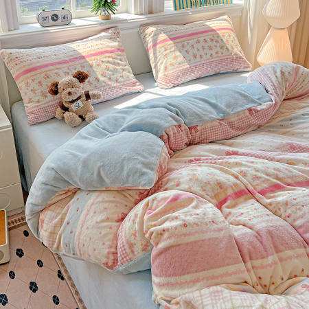 Lenjerie De Pat Cocolino 4 Piese Cu Elastic - Bleu Cu Dungi Si Fundite [10]