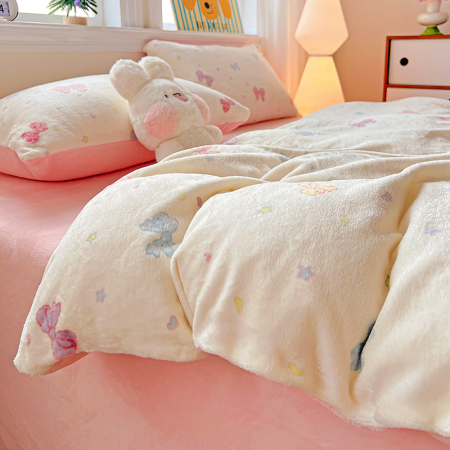 Lenjerie De Pat Cocolino 4 Piese Cu Elastic - Roz Cu Fundite Colorate [12]