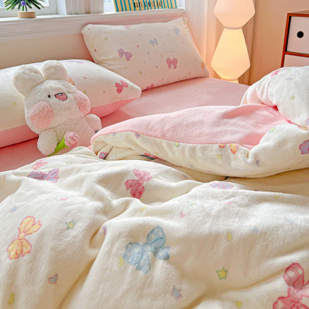 Lenjerie De Pat Cocolino 4 Piese Cu Elastic - Roz Cu Fundite Colorate [15]