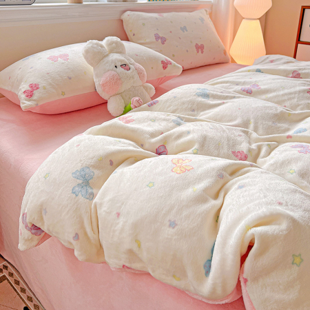 Lenjerie De Pat Cocolino 4 Piese Cu Elastic - Roz Cu Fundite Colorate [13]