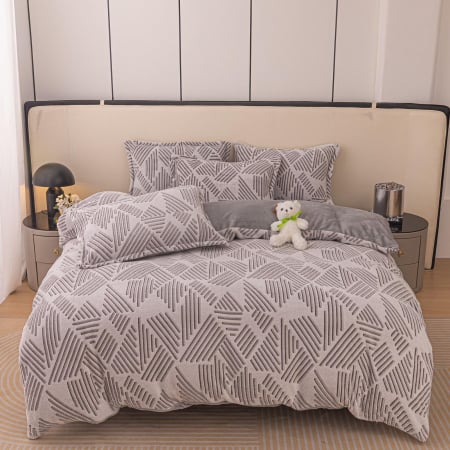 LENJERII DE PAT - Lenjerie De Pat Cocolino 4 Piese Cu Elastic - Linii Zig Zag