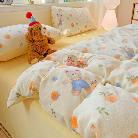 Lenjerie De Pat Cocolino 4 Piese Cu Elastic - Galben Cu Ursuleti, Portocale Si Floricele [15]
