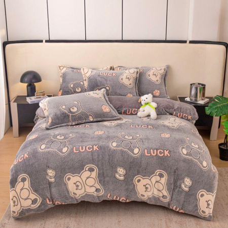 Lenjerii Cocolino - Pat Dublu - Lenjerie De Pat Cocolino 4 Piese Cu Elastic - Ursuletul Lucky