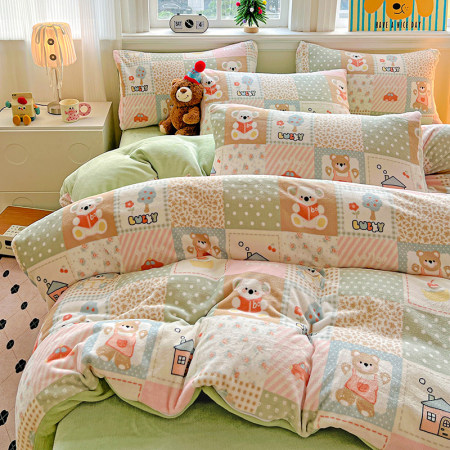 Lenjerie De Pat Cocolino 4 Piese Cu Elastic - Verde Cu Patratele [7]