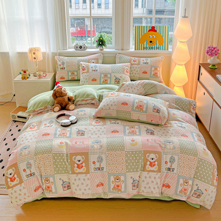 Lenjerie De Pat Cocolino 4 Piese Cu Elastic - Verde Cu Patratele [1]