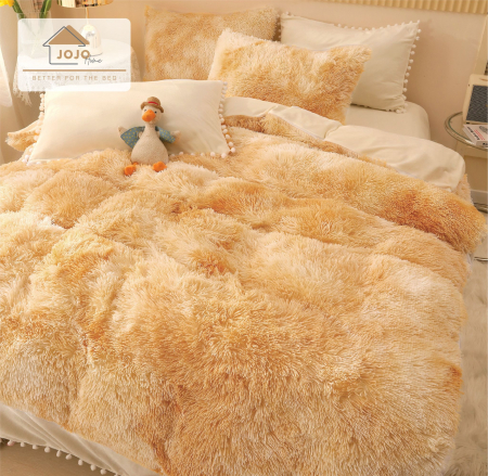 Lenjerie De Pat Pufoasa FLUFFY - Galben Pal Cu Ciucuri [5]