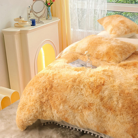 Lenjerie De Pat Pufoasa FLUFFY - Galben Pal Cu Ciucuri [2]