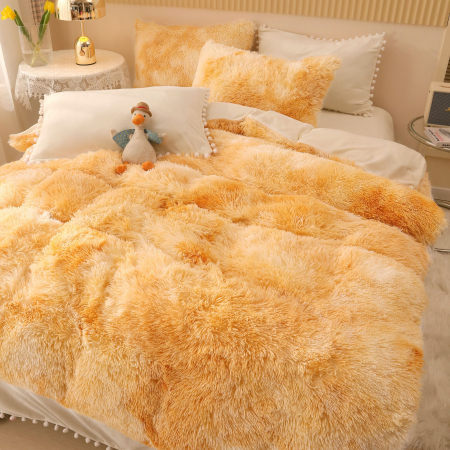Lenjerie De Pat Pufoasa FLUFFY - Galben Pal Cu Ciucuri [4]