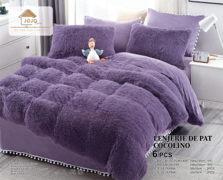 LENJERII DE PAT - Lenjerie De Pat Pufoasa FLUFFY - Lila Cu Ciucuri