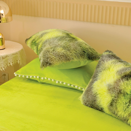 Lenjerie De Pat Pufoasa FLUFFY - Verde/Gri Cu Ciucuri [5]