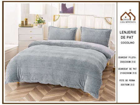 Cearceaf normal 4 piese - Lenjerie De Pat Cocolino Gofrata UNI - Gri