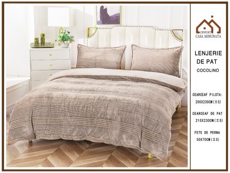Cearceaf normal 4 piese - Lenjerie De Pat Cocolino Gofrata UNI - Maro Deschis Rece