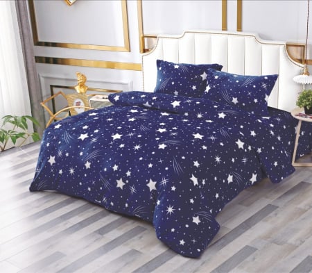 Cearceaf cu elastic 4 piese - Lenjerie de Pat Cocolino Groasă 4 Piese cu Elastic - Bleumarin Cu Stelute