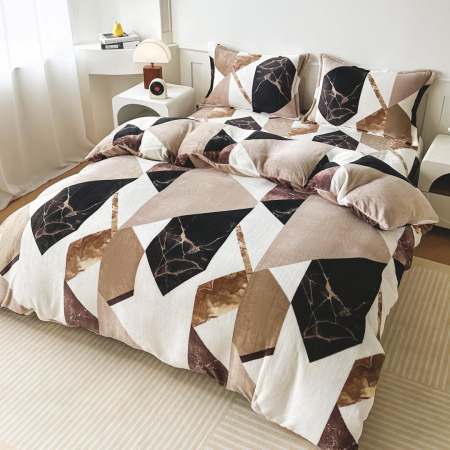 Cearceaf cu elastic 4 piese - Lenjerie de Pat Cocolino Groasă 4 Piese cu Elastic - Forme Geometrice