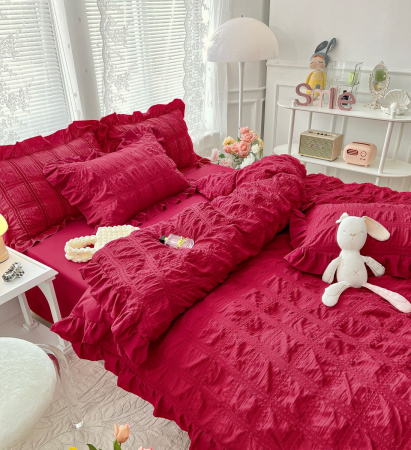 Lenjerie De Pat Creponata Cu Volanase - Bordo [1]