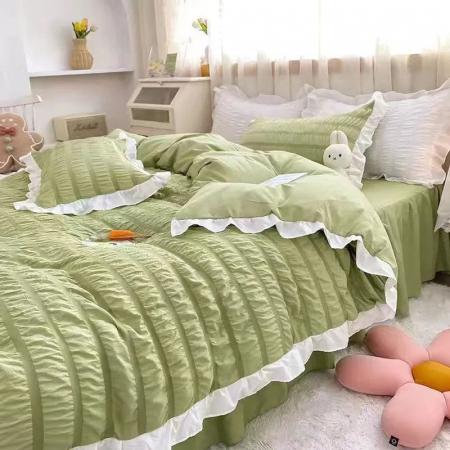 Lenjerie De Pat Creponata Cu Volanase - Green [3]