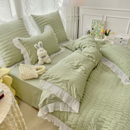 Lenjerie De Pat Creponata Cu Volanase - Green [1]