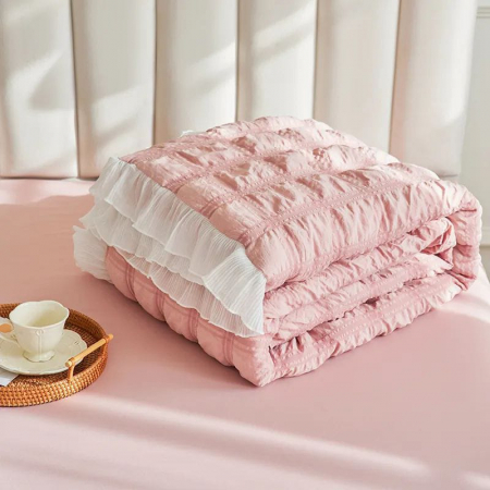 Lenjerie De Pat Creponata Cu Volanase - Pink [4]