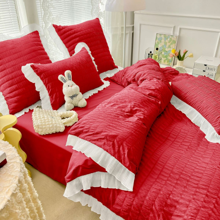 Lenjerie De Pat Creponata Cu Volanase - Red [1]