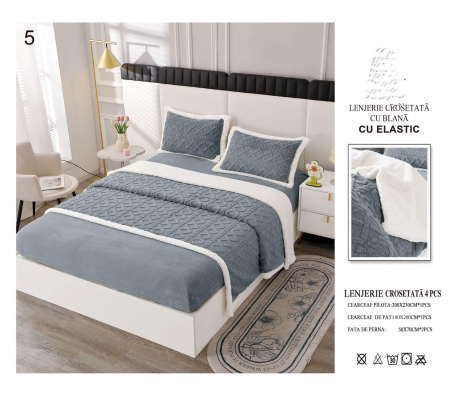 LENJERII DE PAT - Lenjerie De Pat Tricotata Cu Blanita Si Elastic - Gri