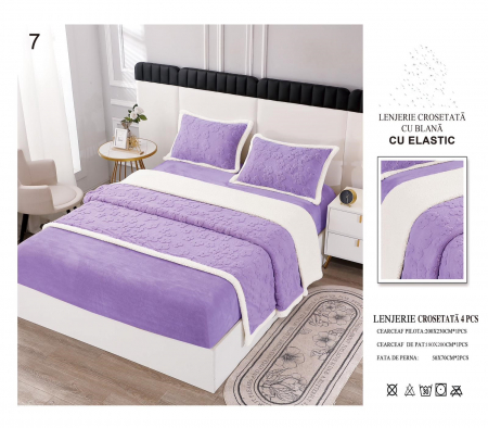 LENJERII DE PAT - Lenjerie De Pat Tricotata Cu Blanita Si Elastic - Lila