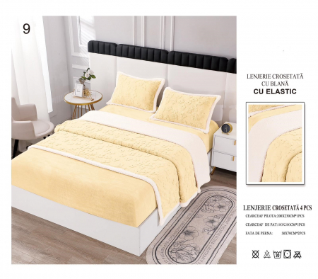 LENJERII DE PAT - Lenjerie De Pat Tricotata Cu Blanita Si Elastic - Galben