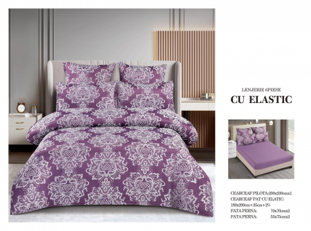 LENJERII DE PAT - Lenjerie De Pat Cu Elastic Model Jacquard - Mov Royal