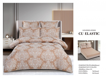 LENJERII DE PAT - Lenjerie De Pat Cu Elastic Model Jacquard - Bej Royal